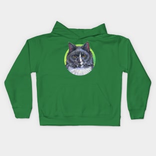 Gray and White Longhair Tuxedo Cat Kids Hoodie